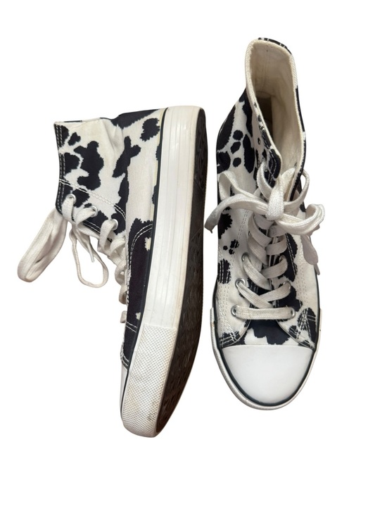 Shoes - Cow Print Canvas High-Top Sneakers